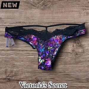 New Victoria’s Secret Very Sexy Floral Lace Thong – Black Multi – Size Medium